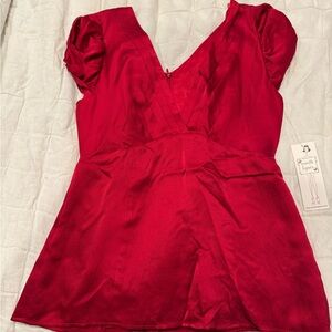 Elegant Red V-Neck Blouse